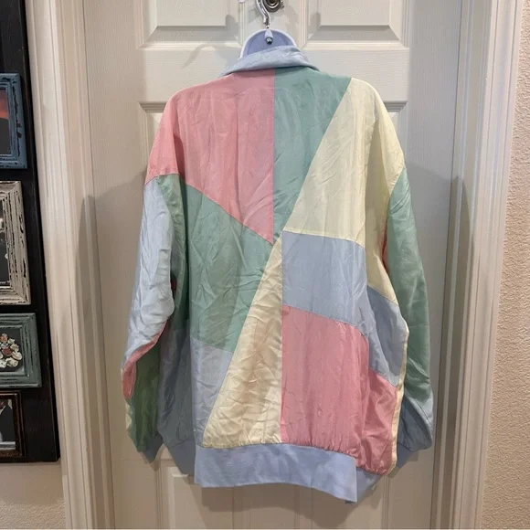 Blair Vintage Rare Silk Oversized Lightweight Pastel Patchwork Jacket 3X - Picture 8 of 10